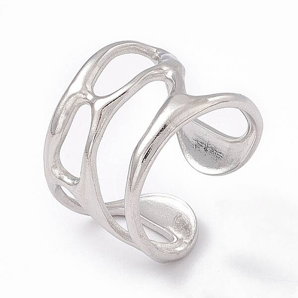 Non-Tarnish 304 Stainless Steel Wide Hollow Open Cuff Ring for Women