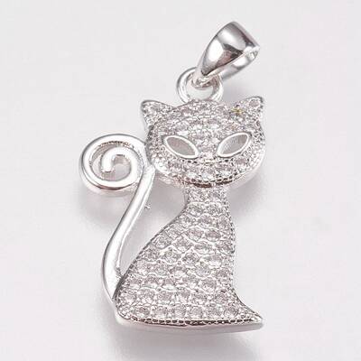 Brass Micro Pave Cubic Zirconia Kitten Pendants