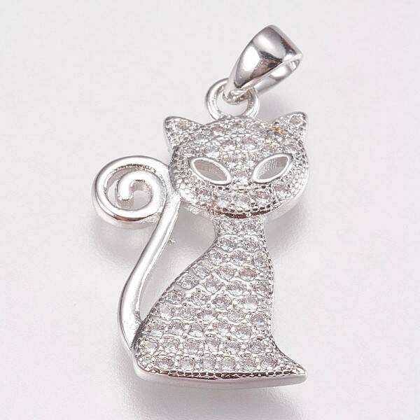 Brass Micro Pave Cubic Zirconia Kitten Pendants