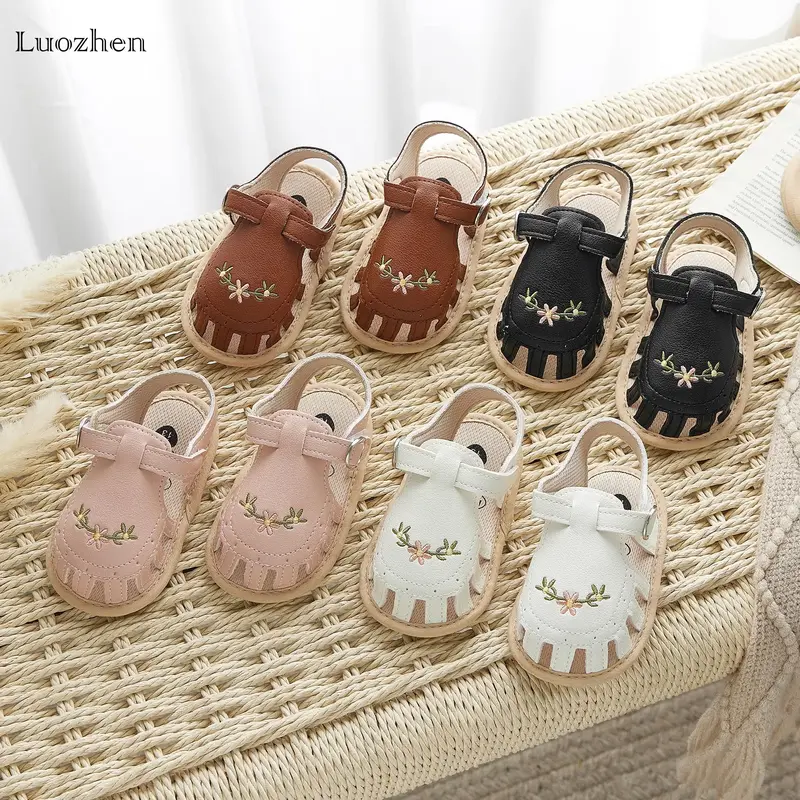 Infant Girls Toddler Baby Summer Sandals, PU Leather Non-slip Embroidery Cute Flowers Summer Flat Toddler Shoes for Daily Cas...