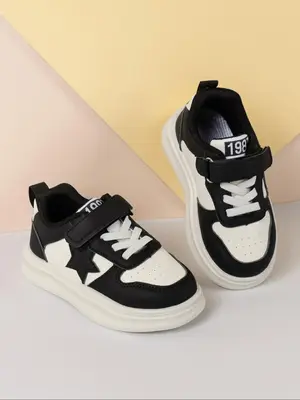 Kids' Fashionable Velcro Design Colorblock Low Top Sneakers, Star Decor Casual Comfortable Sports Running Shoes, All-match Ba...