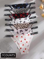 Women's All Over Print Letter Tape Knicker, Casual Comfy Cute Breathable Panty for Daily Wear, Ladies Underwear for All Seas...