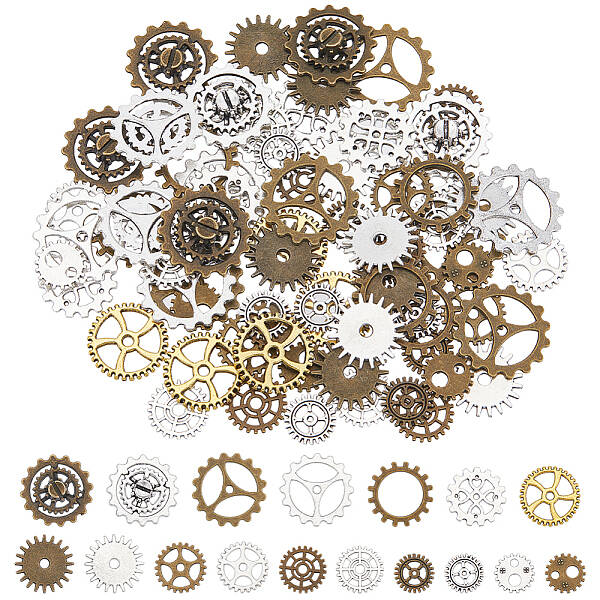 102Pcs 17 Style Tibetan Style Alloy Steampunk Charms Sets