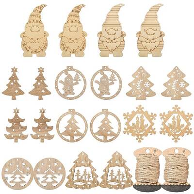 20Pcs 10 Styles Christmas Theme Undyed Wood Big Pendants
