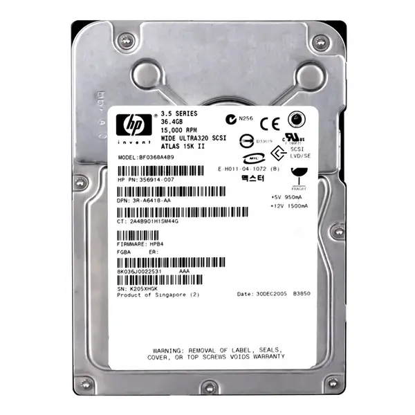 3R-A6418-AA HP 36.4GB Ultra-320 SCSI 15000 3.5-inch 8MB Hard Drive