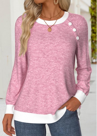 Modlily Multi Color Tummy Coverage Long Sleeve Round Neck Sweatshirt - L