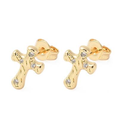 Brass Micro Pave Clear Cubic Zirconia Stud Earrings
