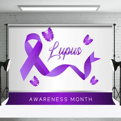 White Purple Butterfly Lupus Awareness Month Backdrop - Aperturee