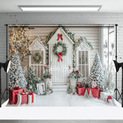 Aperturee Snowy White Trees House Gifts Christmas Backdrop | Christmas Photoshoot Backgrounds | Diy Christmas Backdrop | Chri...