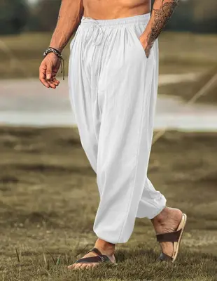Loose Fit Linen Style Hippie Pants (US Only), White / XL