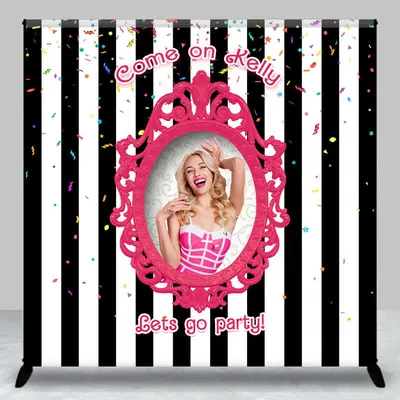 Black White Stripe Princess Custom Birthday Backdrop - Aperturee