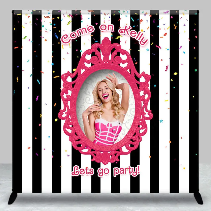 Black White Stripe Princess Custom Birthday Backdrop - Aperturee