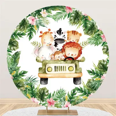 Aperturee Circle Animals Sitting In Cars Happy Birthday Backdrop | Custom Birthday Backdrops | Birthday Back Drop | Birthday ...