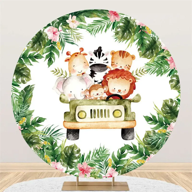 Aperturee Circle Animals Sitting In Cars Happy Birthday Backdrop | Custom Birthday Backdrops | Birthday Back Drop | Birthday ...