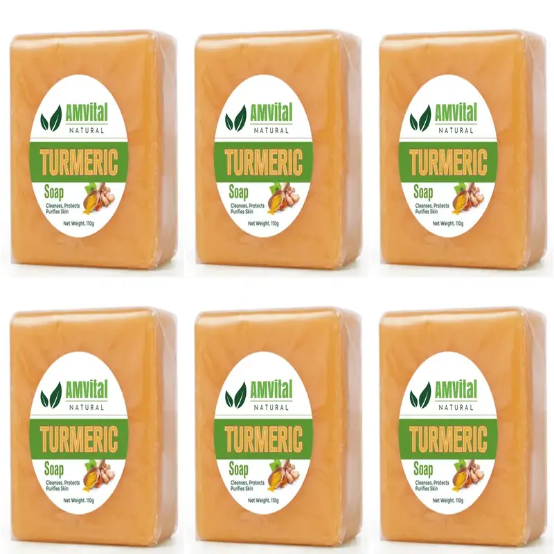 AMVital Turmeric Soap Bar (6 pack) for Face & Body targets dark spots and promotes. Exfoliating Handmade facial jabon de curc...