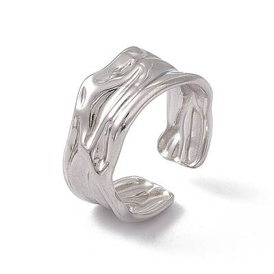 Non-Tarnish 304 Stainless Steel Twist Wave Open Cuff Ring for Women