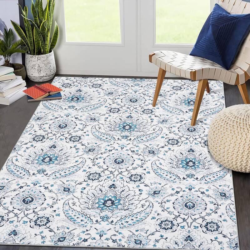 Garvee Area Rug 5x7 Washable Rug Vintage Paisley Print Rug Indoor Soft Low Pile Thin Rug Retro Distressed Accent Carpet Non S...