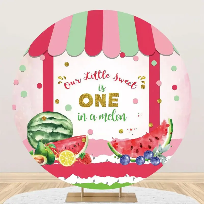One In A Melon Cute Fruits Round Birthday Backdrop