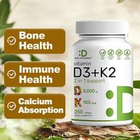 DEAL SUPPLEMENT Vitamin D3 & K2, 250 Veggie Softgels | 5000 IU Vitamin D3 & MK7 Vitamin K2 | Promotes Bone Health, Nerve Func...