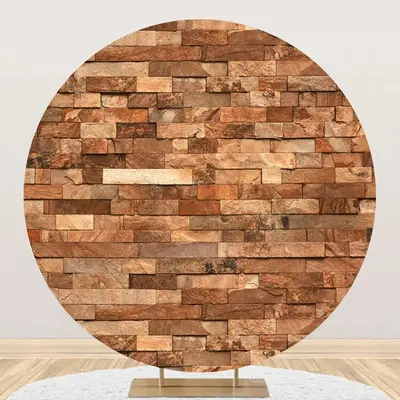 Retro Brick Wall Round Backdrop For Birthday Party - Aperturee