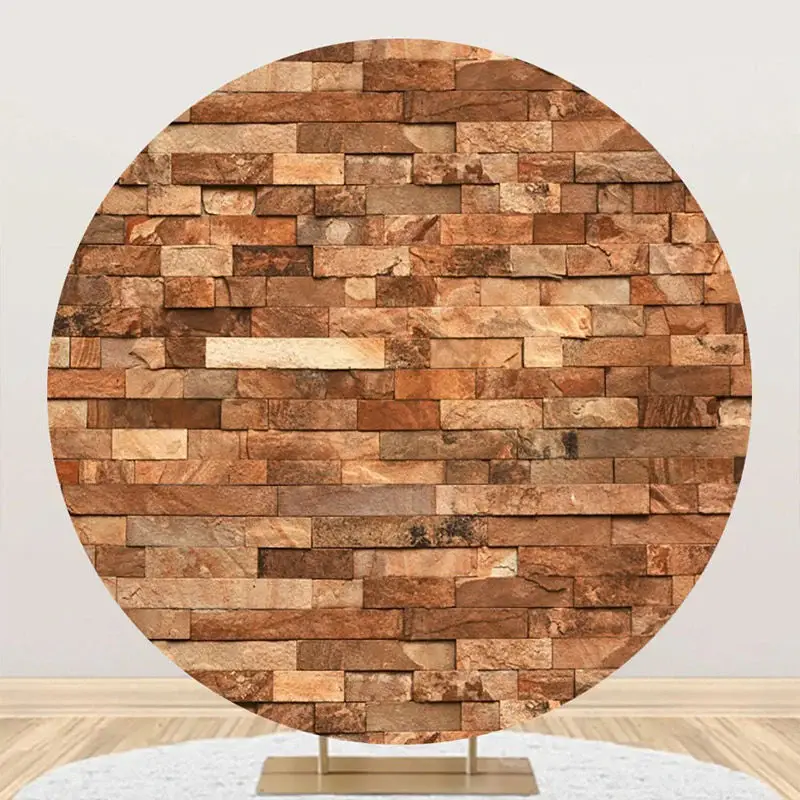 Retro Brick Wall Round Backdrop For Birthday Party - Aperturee