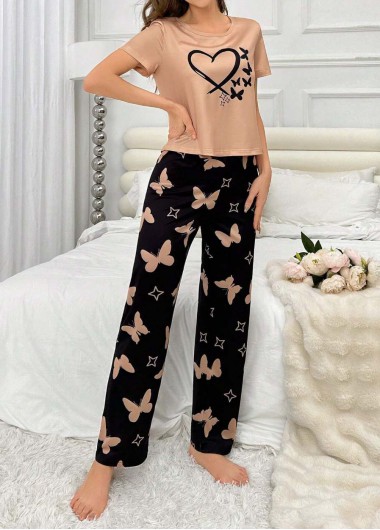 Modlily Light Camel Short Sleeve Lounge Top and Pants - XL