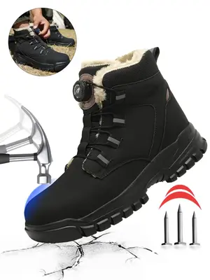 Men's Winter High Top Work Shoes, Casual Comfortable Steel Toe Anti-smash & Anti-puncture Construction Site Welding Shoes, Ma...
