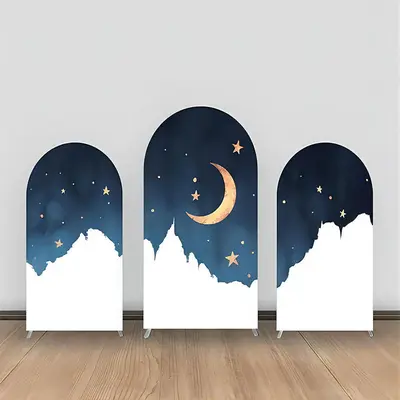 White Blue Night Sky Moon Stars Arch Backdrop Kit - Aperturee