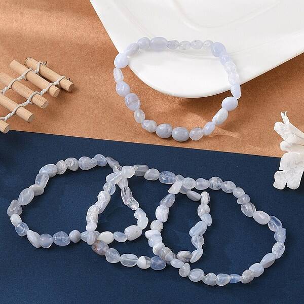 Natural Blue Lace Agate Bead Stretch Bracelets