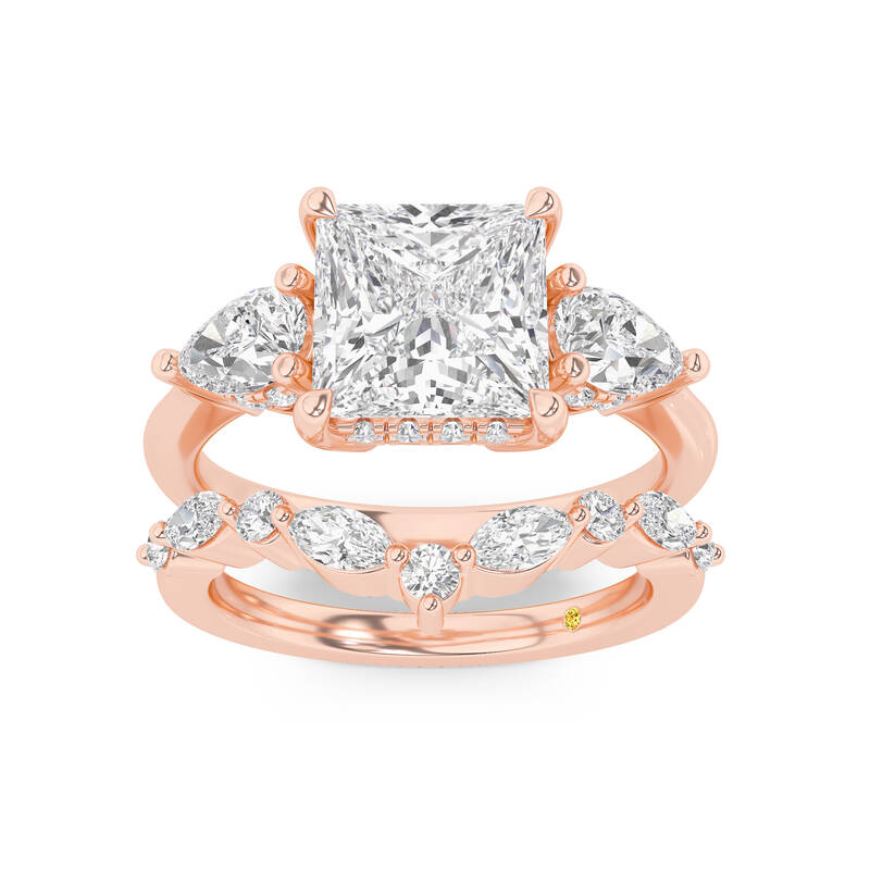 Celestia Lab Grown Princess Cut Diamond Engagement Ring with The Angelina Wedding Band | 14K Rose Gold 3 1/2 ct. tw.