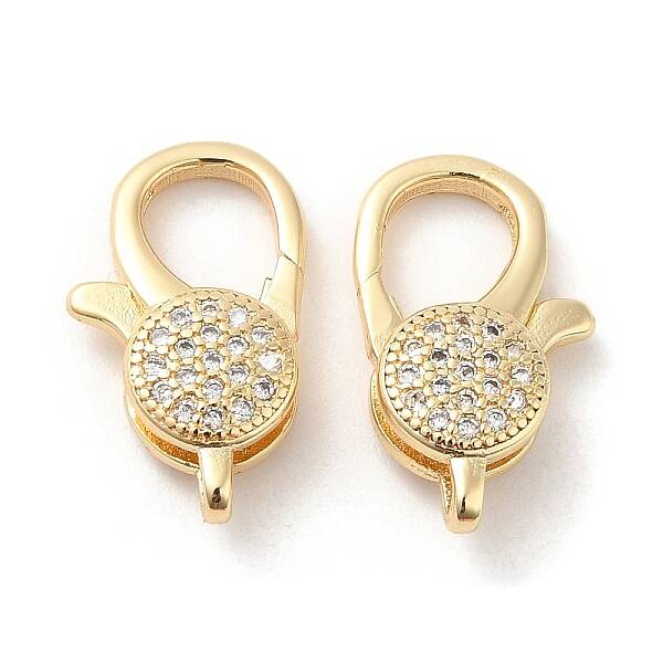 Brass Micro Pave Clear Cubic Zirconia Lobster Claw Clasps