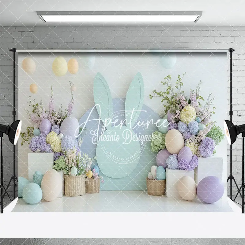 Aperturee Bunny Ear Wall Floral Balloons Easter Photo Backdrop, 3X2FT(1MX0.6M), 14 USD, easter backdrops, ENHD3J22-M