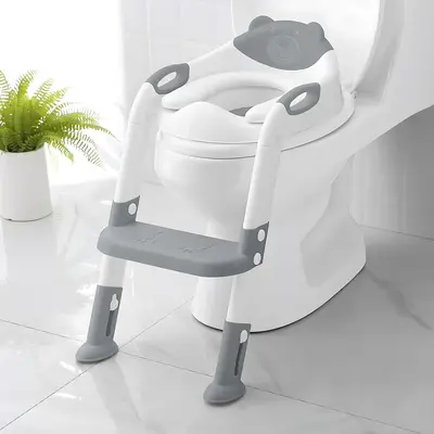 Toilet Potty Training Seat with Step Stool Ladder, Gray, 15.94\
