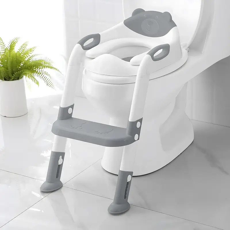 Toilet Potty Training Seat with Step Stool Ladder, Gray, 15.94\