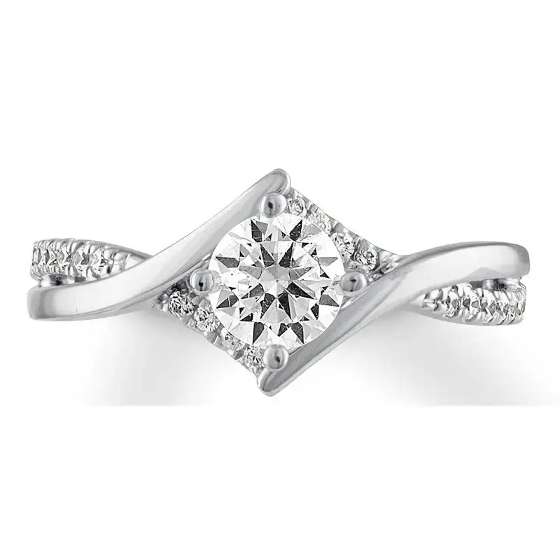 10K White Gold Round Shaped Moissanite Personalized Engraving Engagement Ring