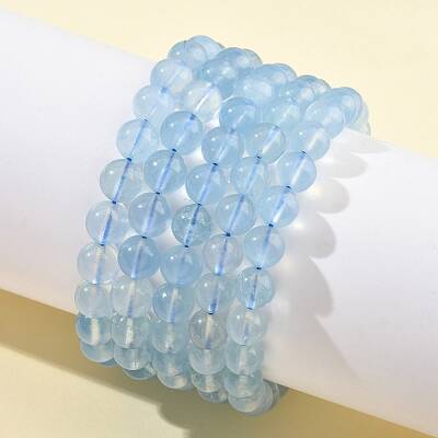 Natural Aquamarine Round Bead Stretch Bracelets for Men Women