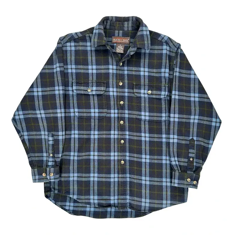 Moose Creek Checked Flannel Shirt - Medium Blue Cotton