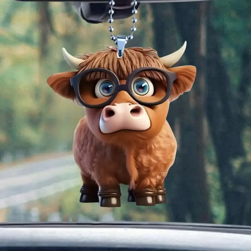 Cute Cartoon Cow Design Car Hanging Decoration, Car Rear View Mirror Hanging Ornament, Car Interior Pendant, Car Decoration A...