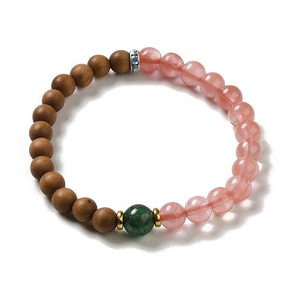 6mm Round Sandalwood and Cherry Quartz Glass Beaded Stretch Bracelets