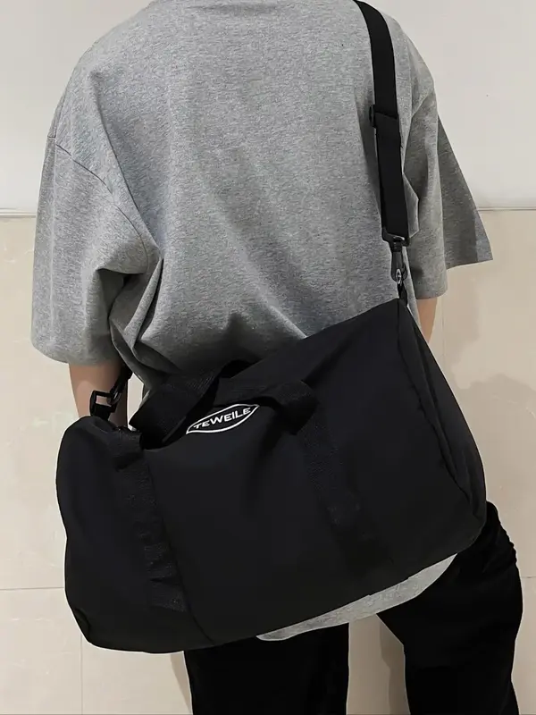 Minimalist Casual Large Capacity Travel Bag, Lightweight Nylon Zipper Weekender Bag & Duffel Bag, Trendy Versatile Crossbody ...