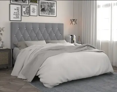 Favorer Concetta Diamond Tufted Velvet Upholstered Headboard, Silver Gray/Black/Blue/Pink