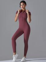 Women's Solid Long Sleeve Sports Jumpsuit, Casual Comfy Breathable Jumpsuit for Yoga Gym Workout, Ladies Sportswear for All S...