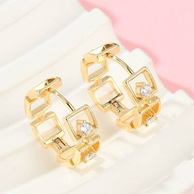Brass Clear Cubic Zirconia Hoop Earrings