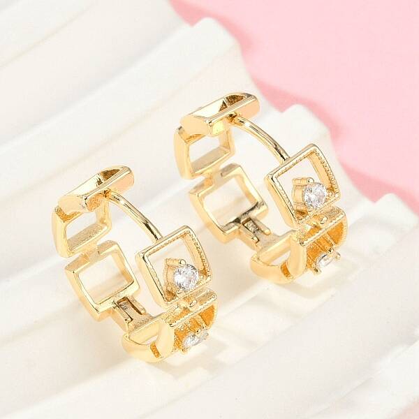 Brass Clear Cubic Zirconia Hoop Earrings