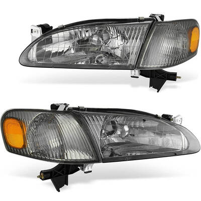 YITAMOTOR® Headlight Assembly Compatible with 1998 1999 2000 Toyota Corolla (Black Housing Smoke Lens Amber Reflector)