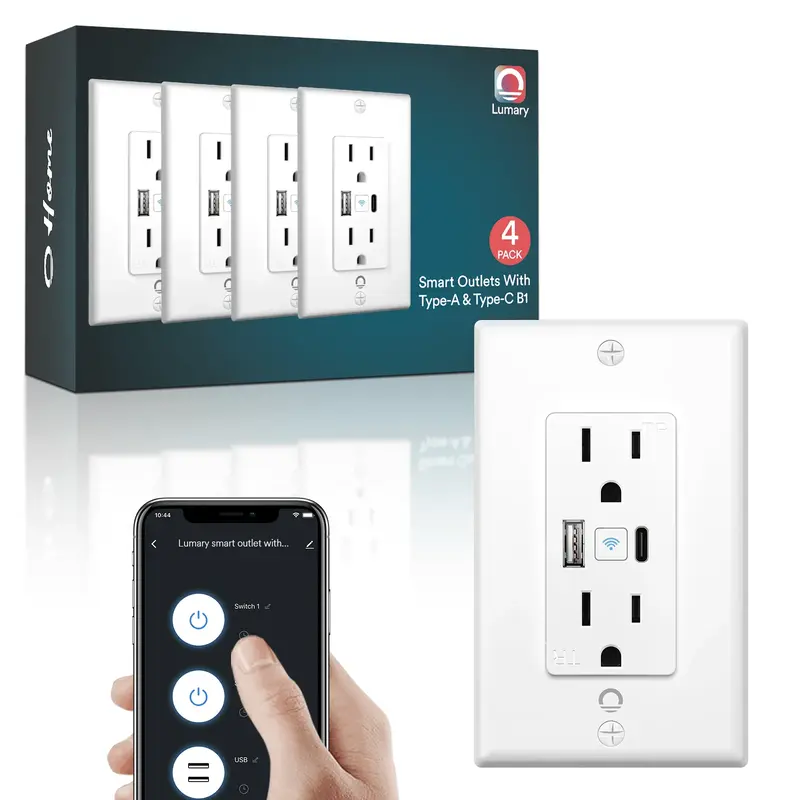 Lumary Smart Outlet USB with Type A and Type C Port in Wall Wi-Fi Socket 4 PCS