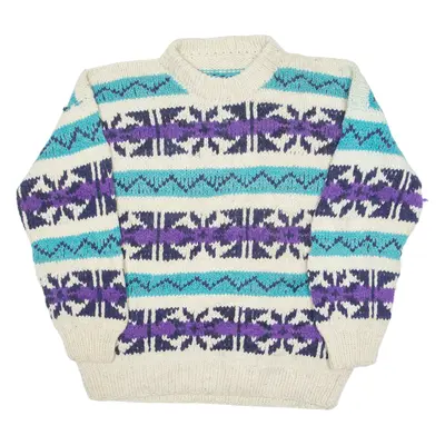 Mens Patterned Jumper Cream Geometric High Neck Chunky Knit 2XL