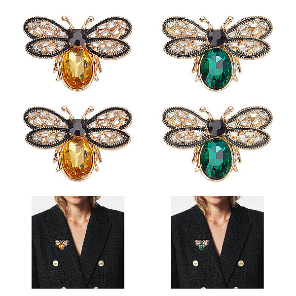 4Pcs 2 Colors Bee Rhinestones Pin