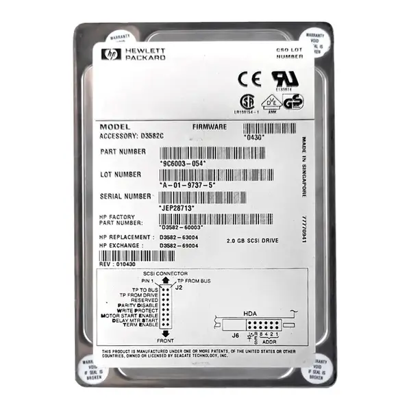 9C6003-054 Seagate 2GB 7200RPM Ultra SCSI 3.5-Inch 512KB Cache Hard Drive