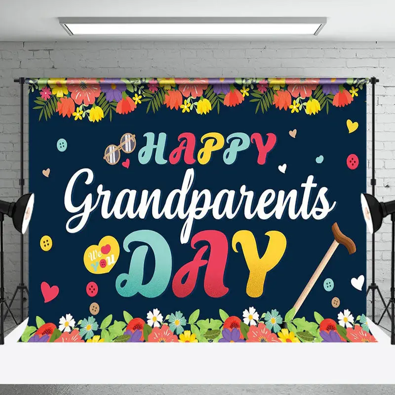 Aperturee Colorful Floral Heart Happy Grandparents Day Backdrop - Aperturee